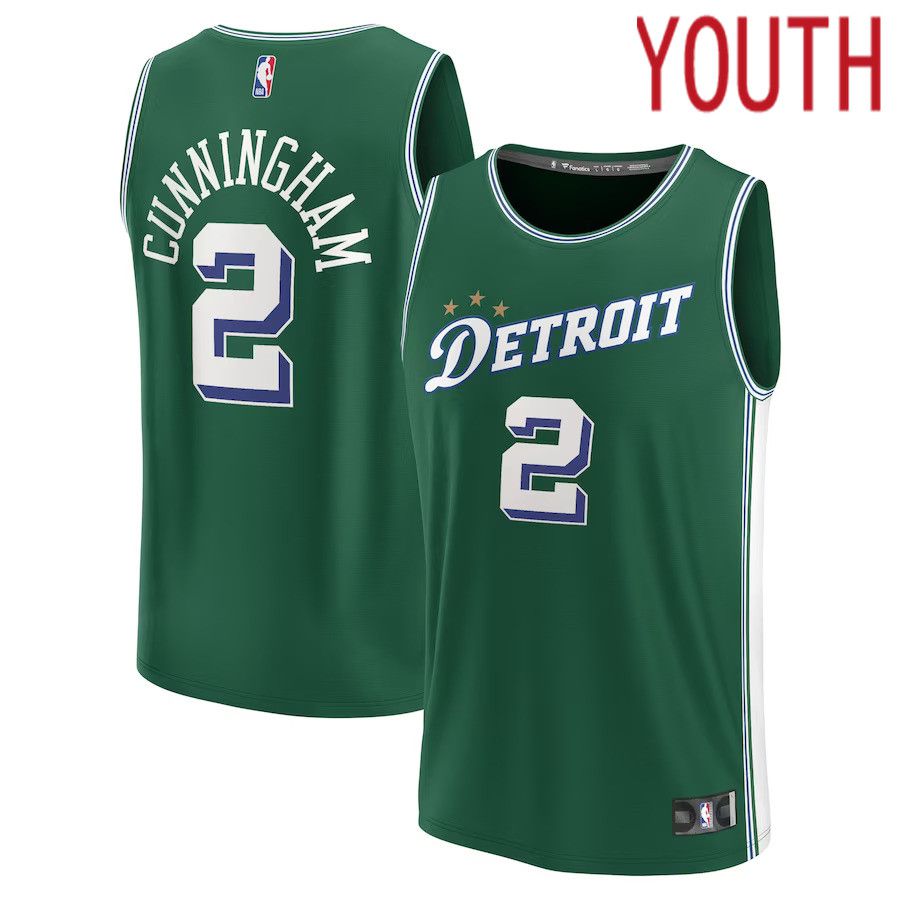 Youth Detroit Pistons 2 Cade Cunningham Fanatics Branded Green City Edition 2022-23 Fastbreak NBA Jersey